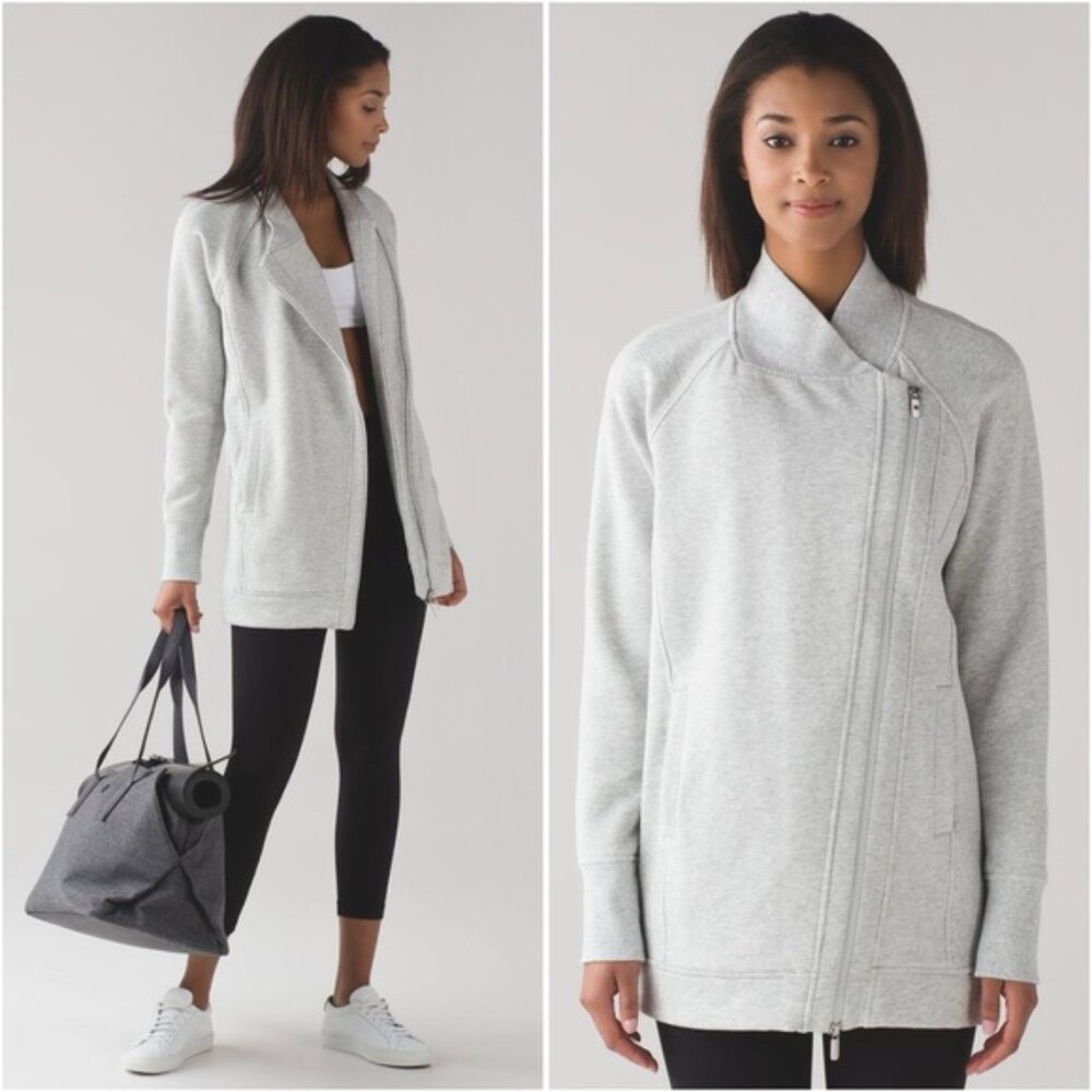 Lululemon Full Zip Jacket Back To It Wrap Heathered Vapor Cotton Fleece Grey 4
